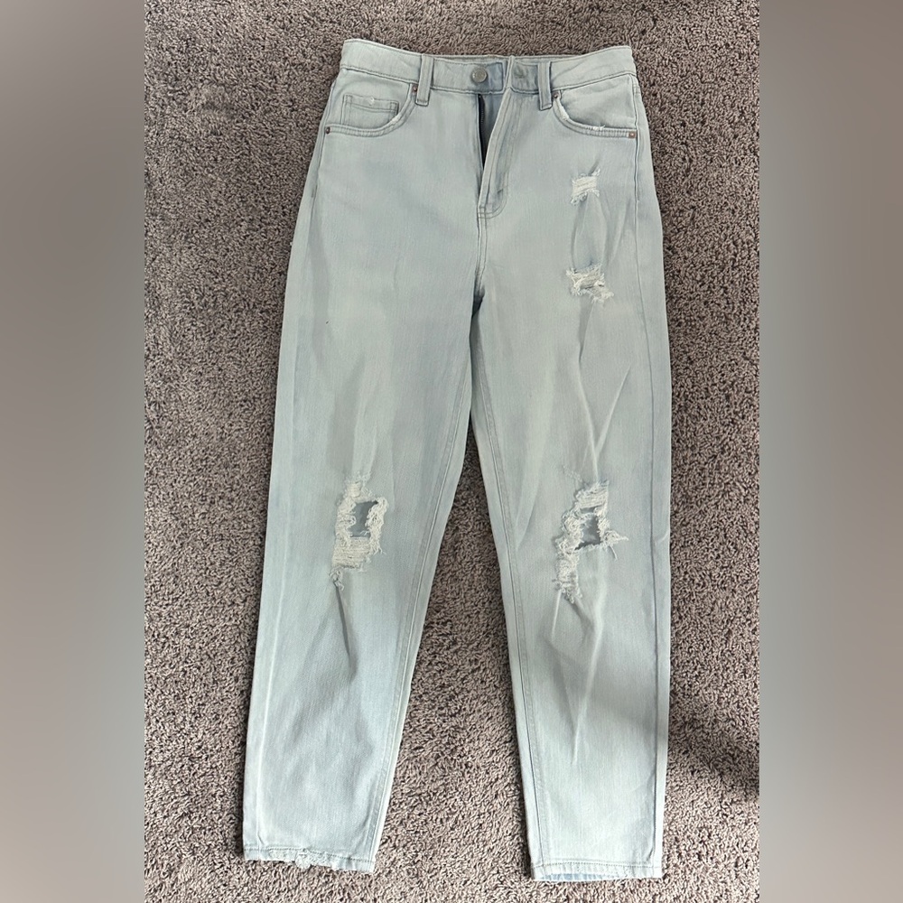 Light Blue Distressed Women's Straight Leg Jeans